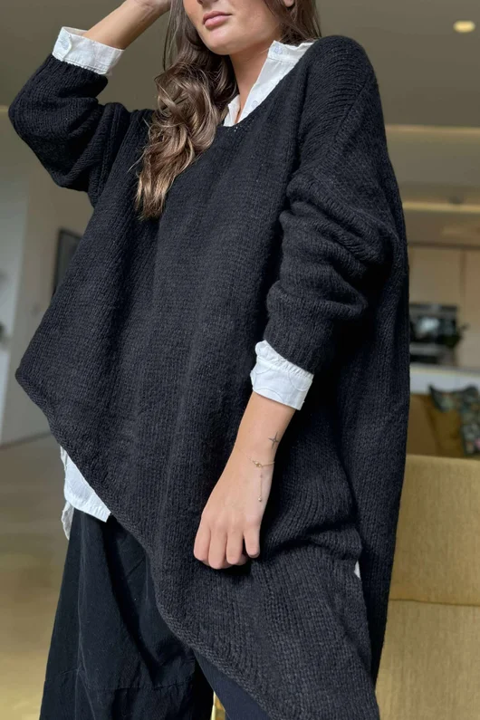 Made in Italy Big Softie Super Slant Knit Top Black 